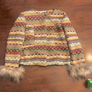 NWT Momo Colorful Blazer with Faux Fur Cuffs